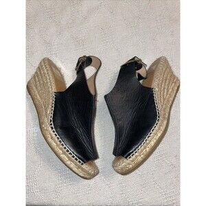 Kanna Women’s Casual Espadrilles Size 39 U.S. 8 M Black Leather Beach Cruise